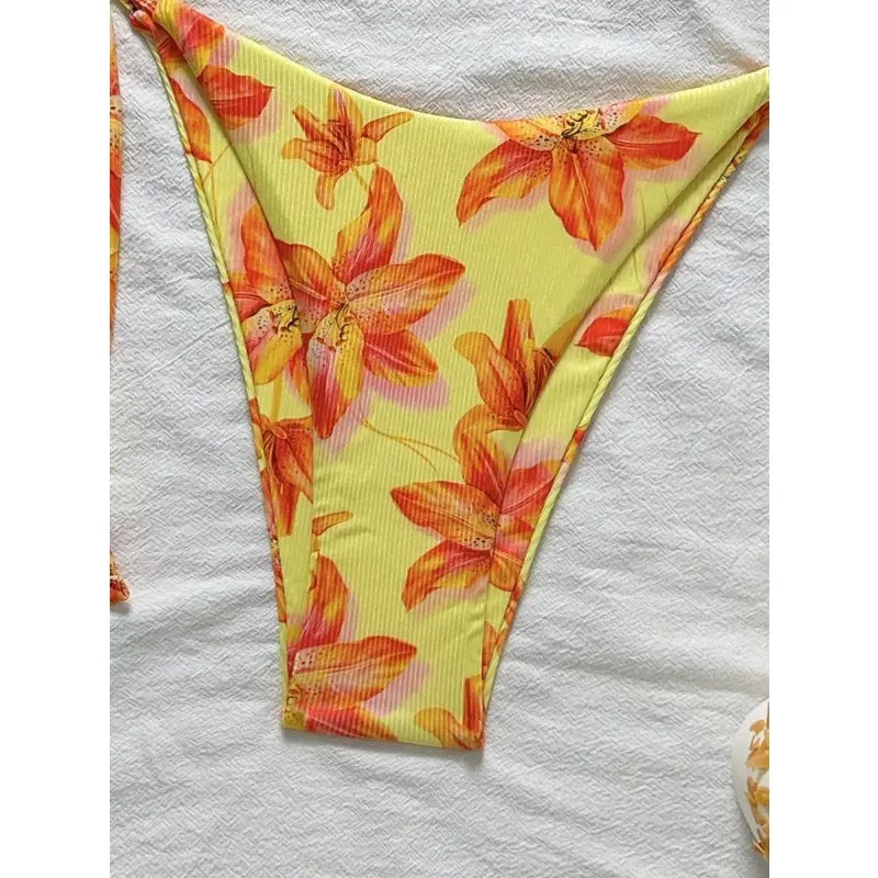 Floral Print Tie Side Bikini Set Women