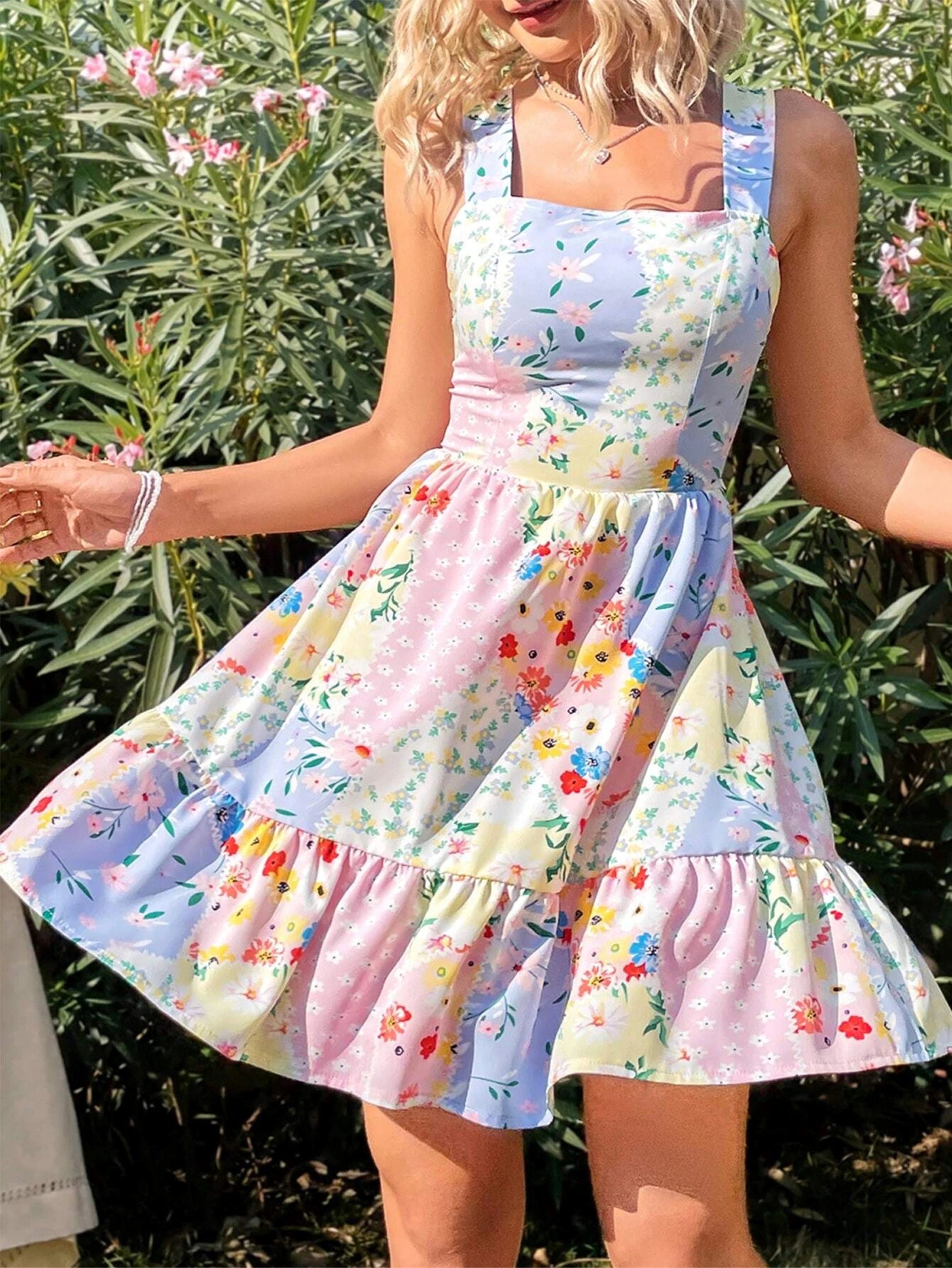 Floral Strapless Dress with Back Tie Detail, Summer Bridesmaid