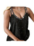 Stylish Women's Summer Casual V Neck Cami Top with Shoulder Straps
