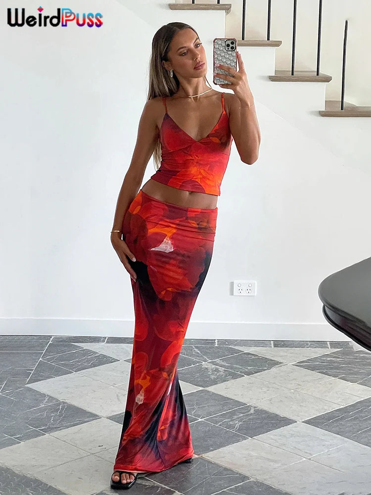 Weird Puss Tie-Dye Print 2 Piece Set Women Summer