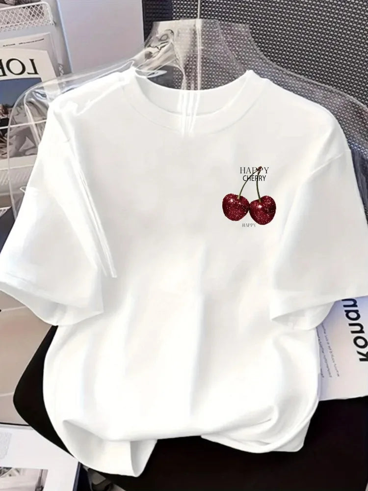 Front and Back Printed Women's Short-Sleeve T-Shirt HAPPY CHERRY