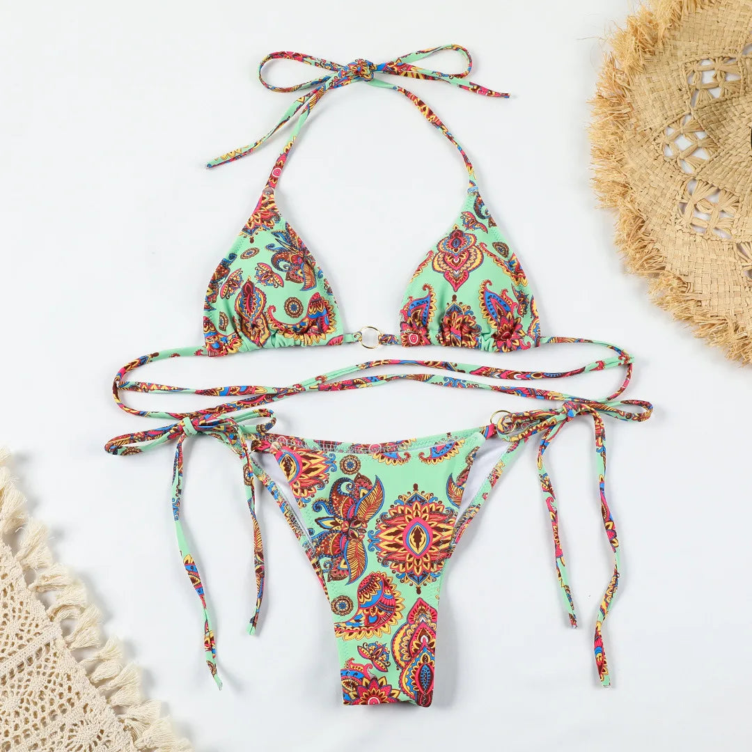 Tropical Swimwear Swimsuit Women Triangle Bikinis Micro Thongs