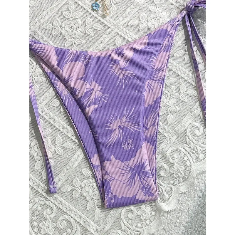 Floral Print Tie Side Bikini Set Women