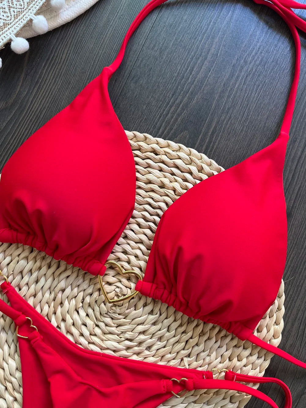 Women's Solid Color Sexy Bikini Set 2-piece Split Beach Swimsuit Red