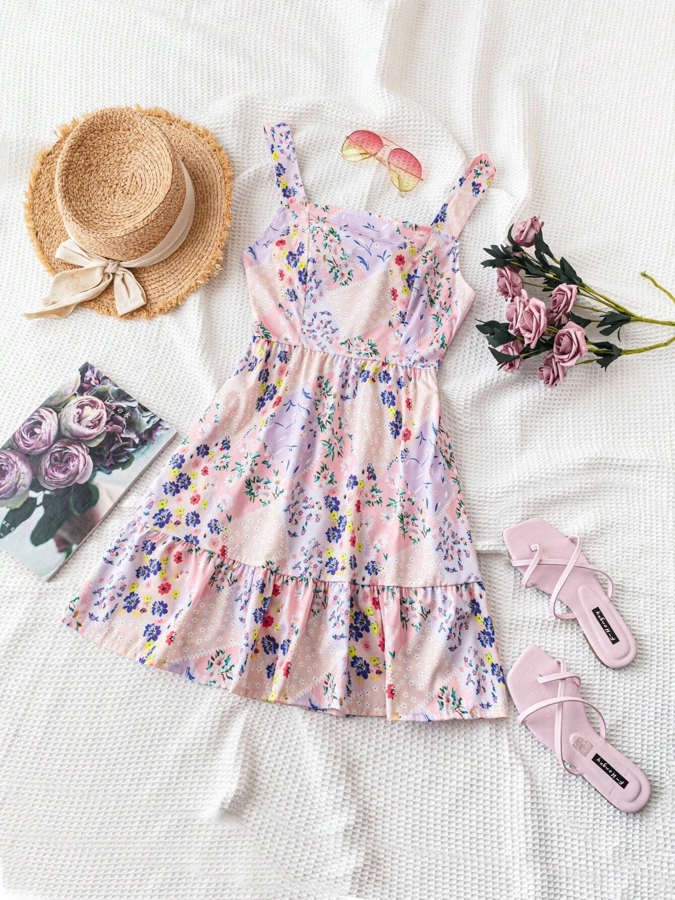 Floral Strapless Dress with Back Tie Detail, Summer Bridesmaid