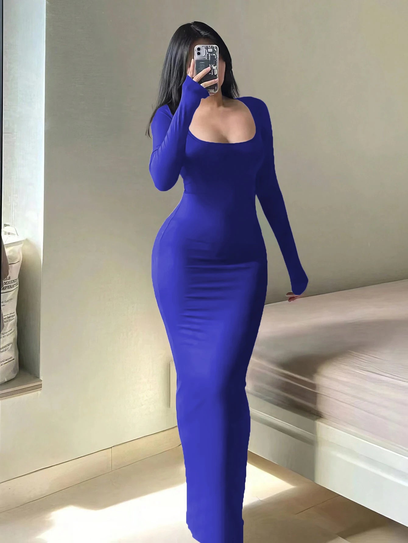 Women's Solid Long Sleeve Bodycon Dress, Chic Basic Minimalist