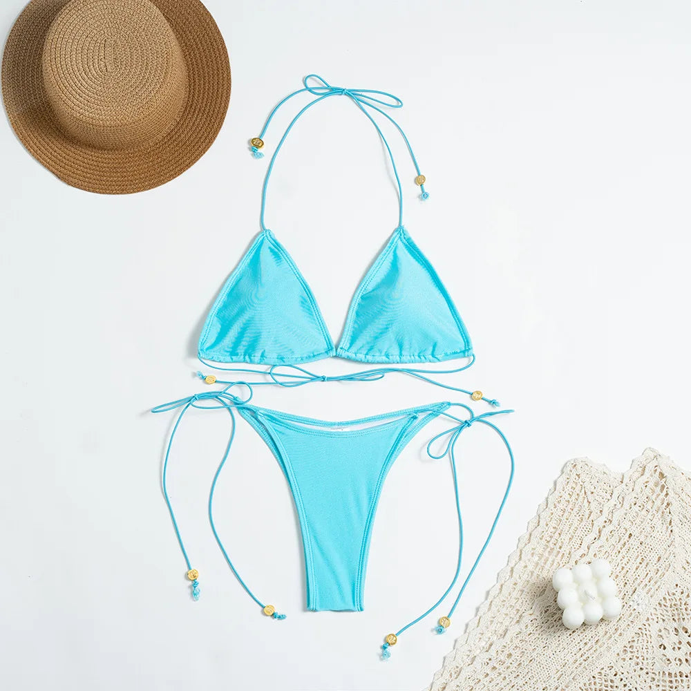 Tropical Swimwear Swimsuit Women Triangle Bikinis Micro Thongs