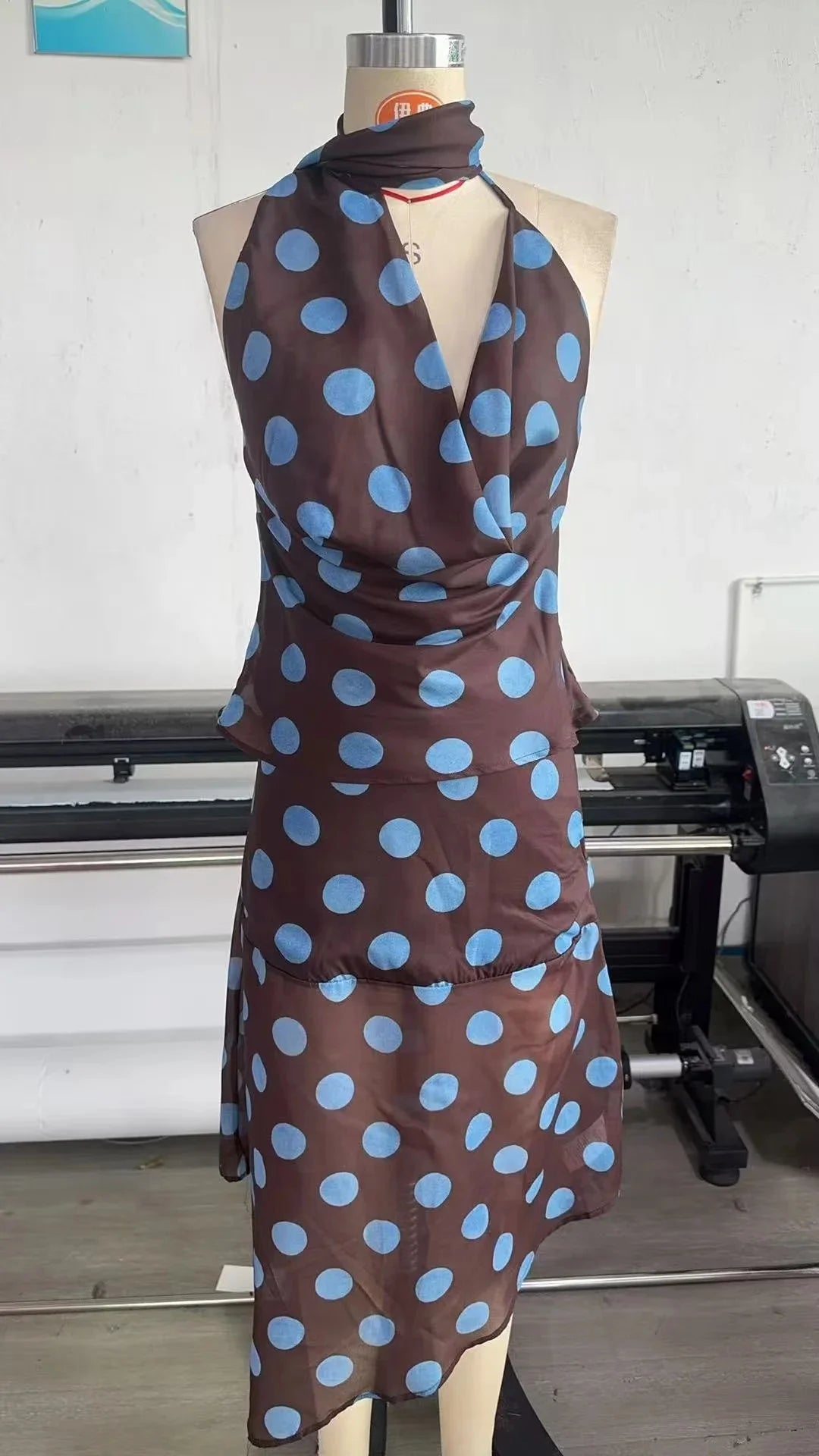 Spring Summer Elegant Dot Women Suits Fashion Halter Backless Off The Shoulder