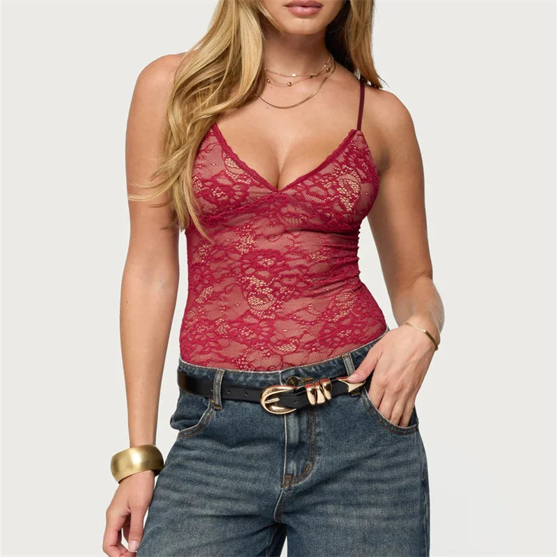 Women Y2K Sleeveless Strap Camis Tops V Neck Summer