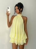 Women Solid Color Chiffon Halter Mini Dress