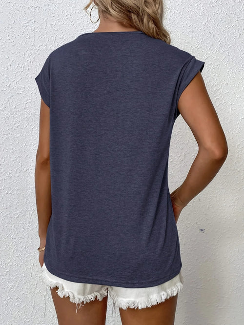 Crew Neck T-Shirt - Casual Style, Short Cap Sleeves
