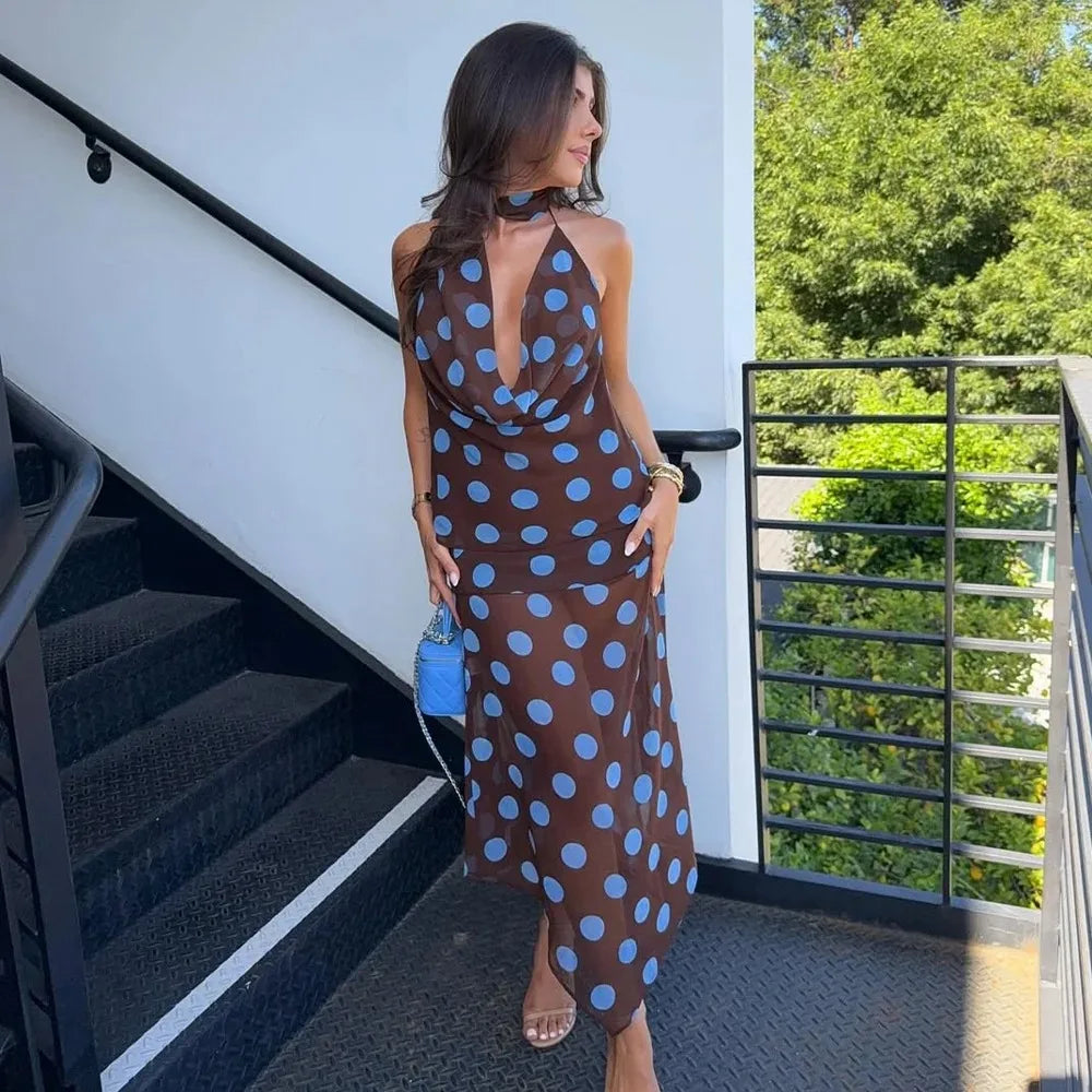 Spring Summer Elegant Dot Women Suits Fashion Halter Backless Off The Shoulder