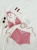 Circyy Plaid Bikini Set Women Neck-mounted Bow Decor Beachwear High Waisted Beach Shorts Holiday Split Swimsuit 2026 Summer New