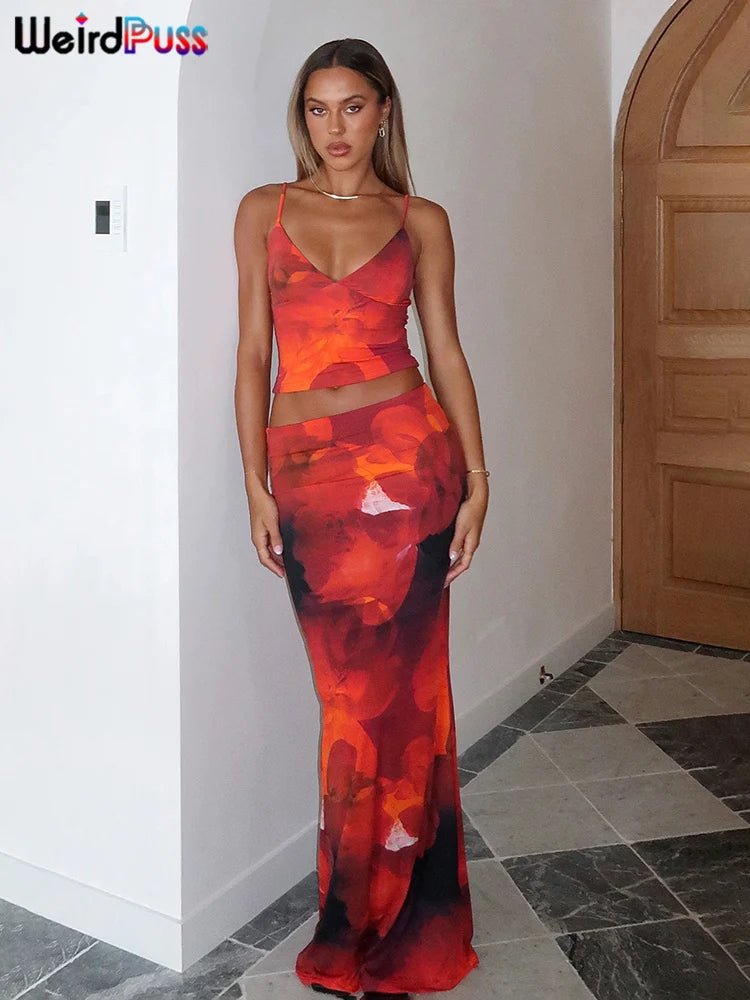 Weird Puss Tie-Dye Print 2 Piece Set Women Summer