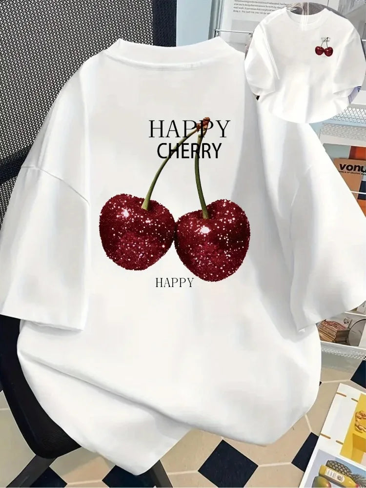 Front and Back Printed Women's Short-Sleeve T-Shirt HAPPY CHERRY