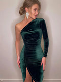 Women Elegant Long Sleeve Party Evening Velvet Bodycon