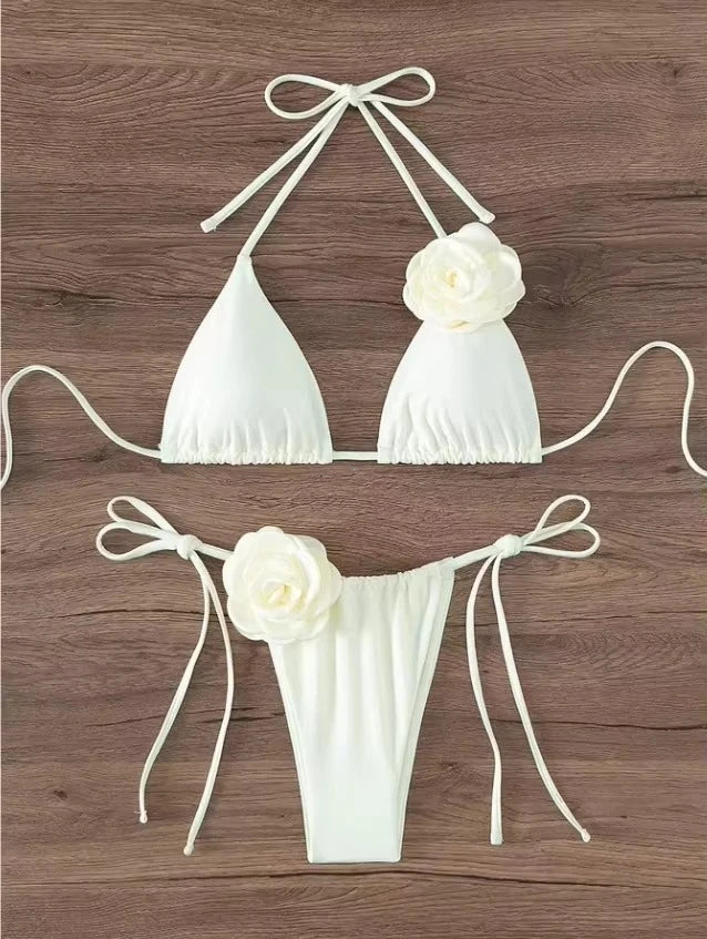2026 S-L Sexy 3D Flowers Halter Strappy bikini