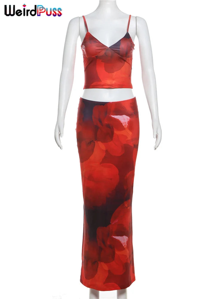 Weird Puss Tie-Dye Print 2 Piece Set Women Summer