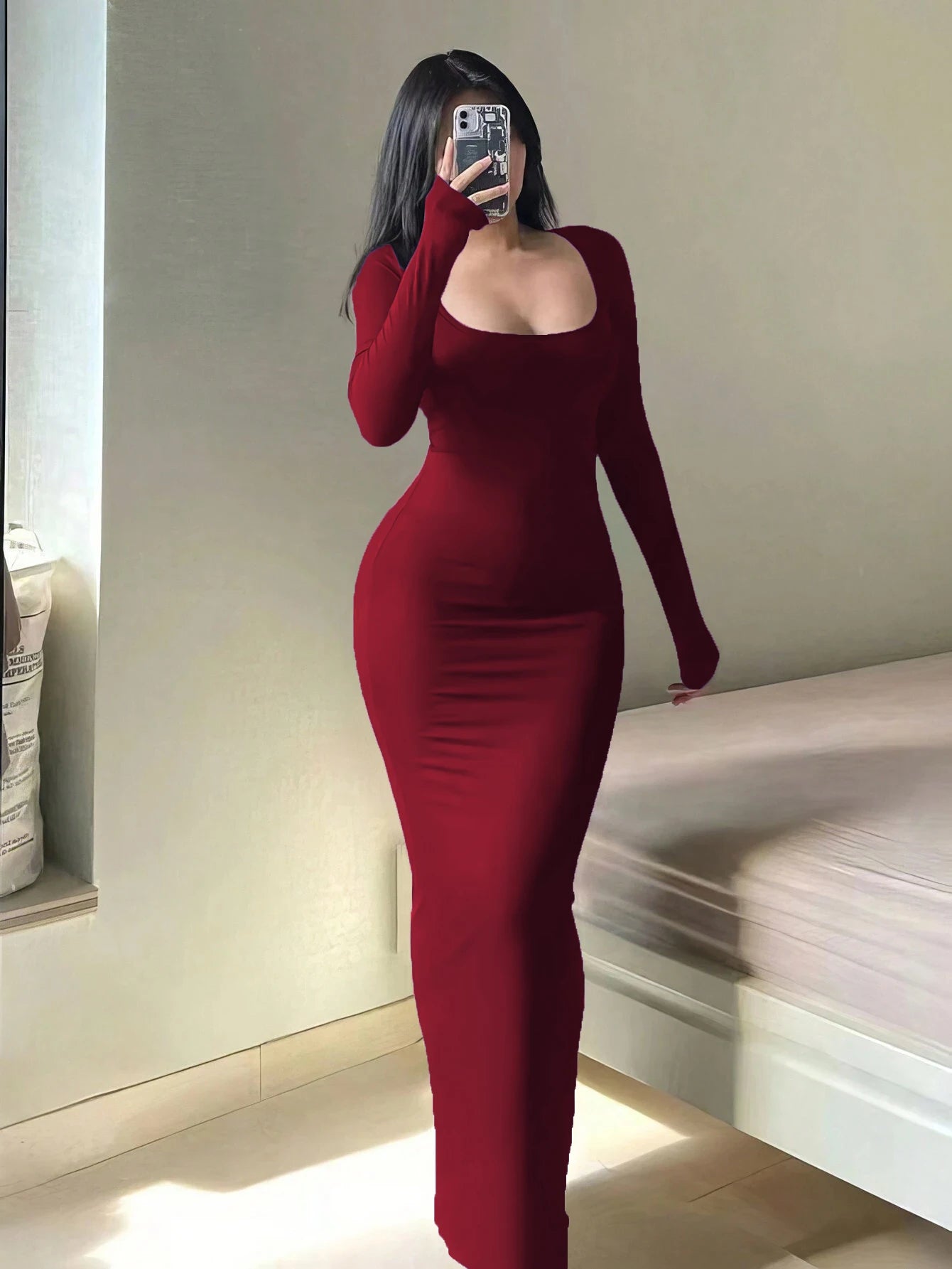 Women's Solid Long Sleeve Bodycon Dress, Chic Basic Minimalist