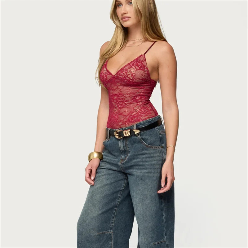 Women Y2K Sleeveless Strap Camis Tops V Neck Summer