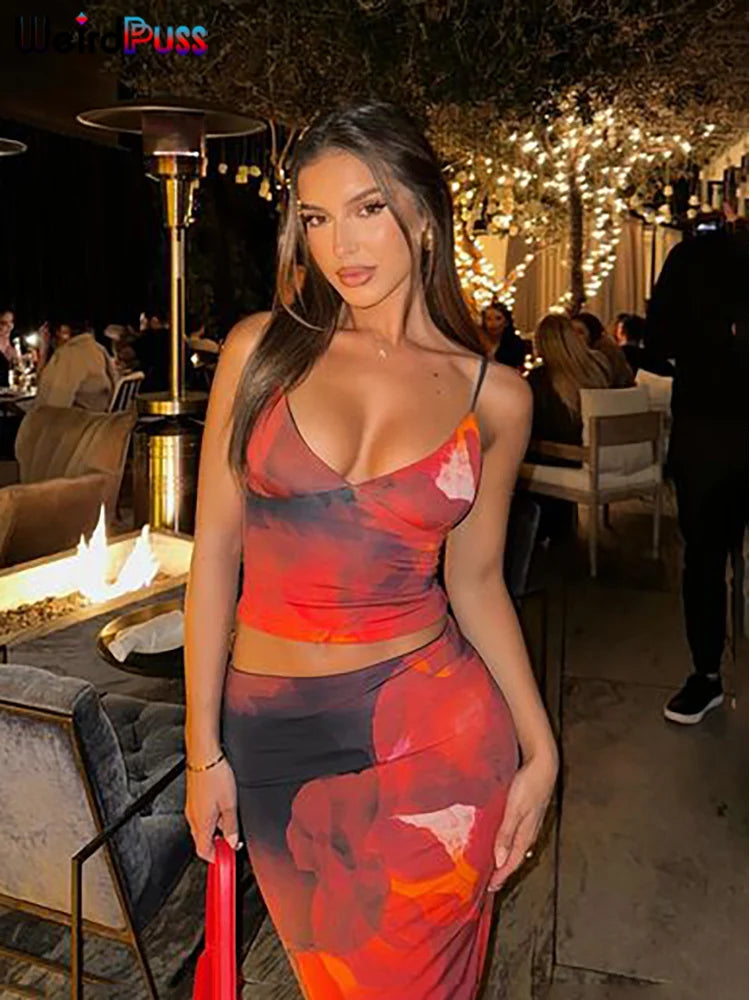 Weird Puss Tie-Dye Print 2 Piece Set Women Summer