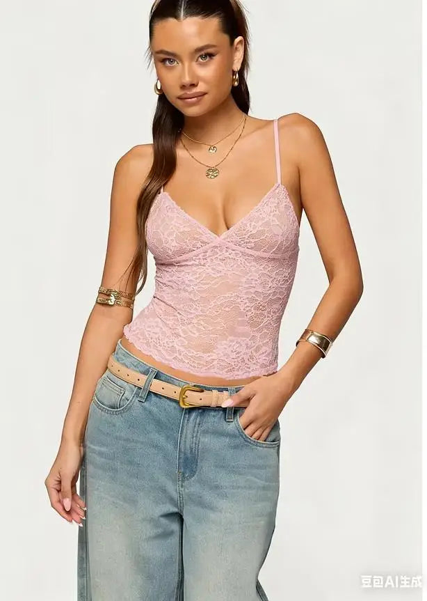Women Y2K Sleeveless Strap Camis Tops V Neck Summer