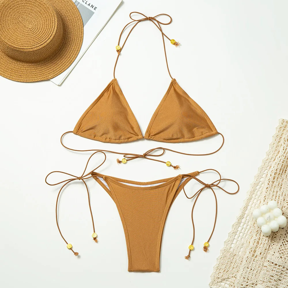 Tropical Swimwear Swimsuit Women Triangle Bikinis Micro Thongs