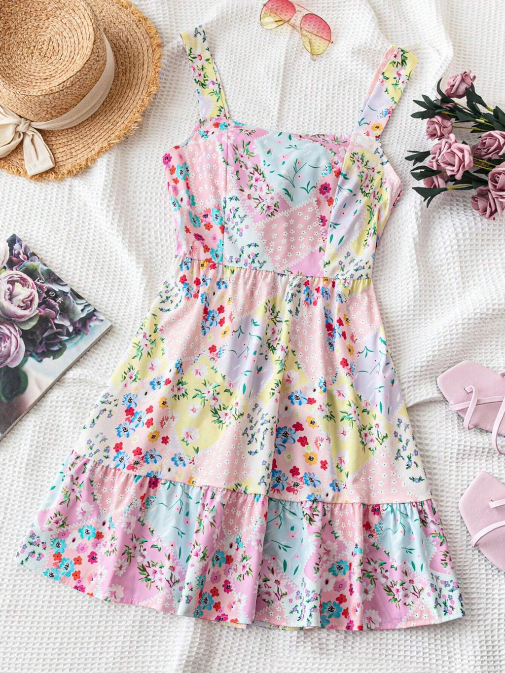 Floral Strapless Dress with Back Tie Detail, Summer Bridesmaid
